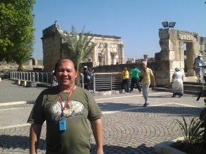 Me, at the back is the Old Synagogue in Capharnaum