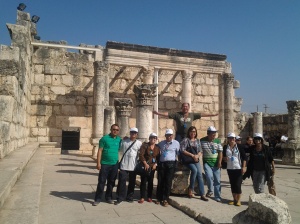 The Group, at the back is the Old Synagogue in Capharnaum