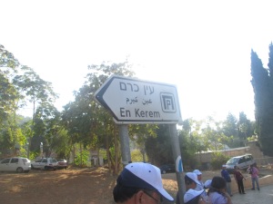 Sign going to Ein Karem, the Site of the Visitation Church