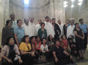 My Co-pilgrims after the Mass at the Crusader Church Emmaus